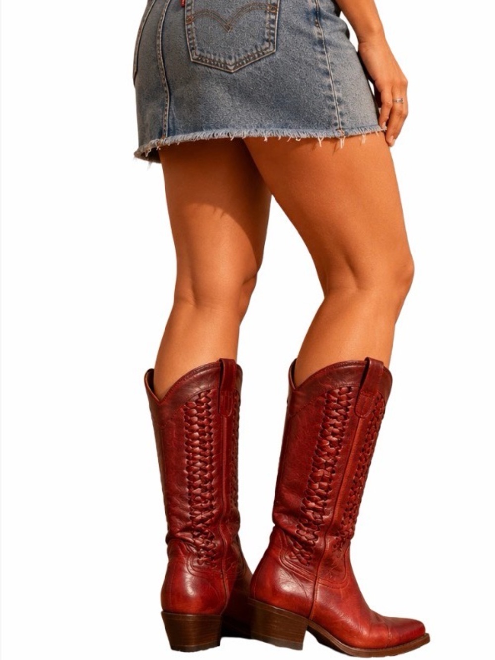 shyanne dark red leather woven western cowboy boots snip toe women’s size 8.5